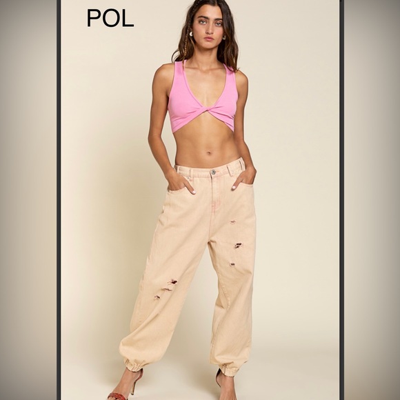 BPB12⭐️POL olayful tan distressed joggers w/elastic waist perfect 4 weekend fun!
